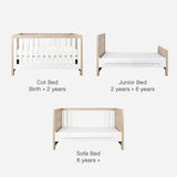 Tutti Bambini Modena 3 Piece Nursery Furniture Set with Cot Bed, Dresser & Wardrobe - White & Oak