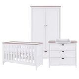 Tutti Bambini Verona 3 Piece Nursery Furniture Set with Cot Bed, Dresser and Wardrobe - White / Oak