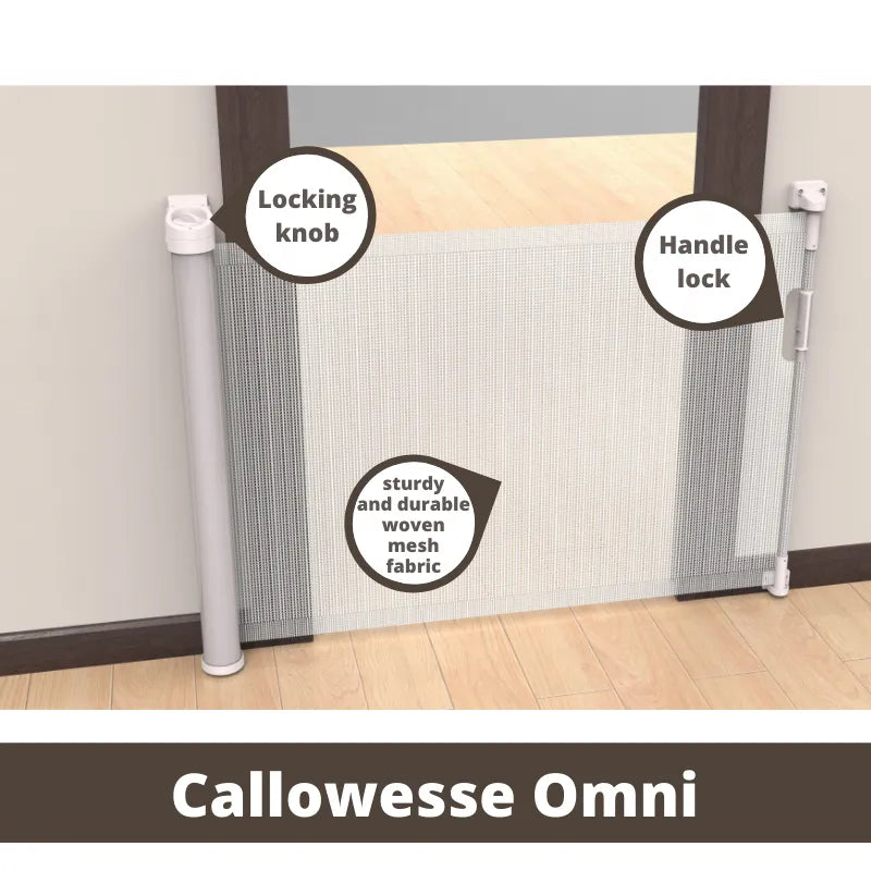 Callowesse Omni-Directional Retractable Stair Safety Gate 0-130cm – White & Silver