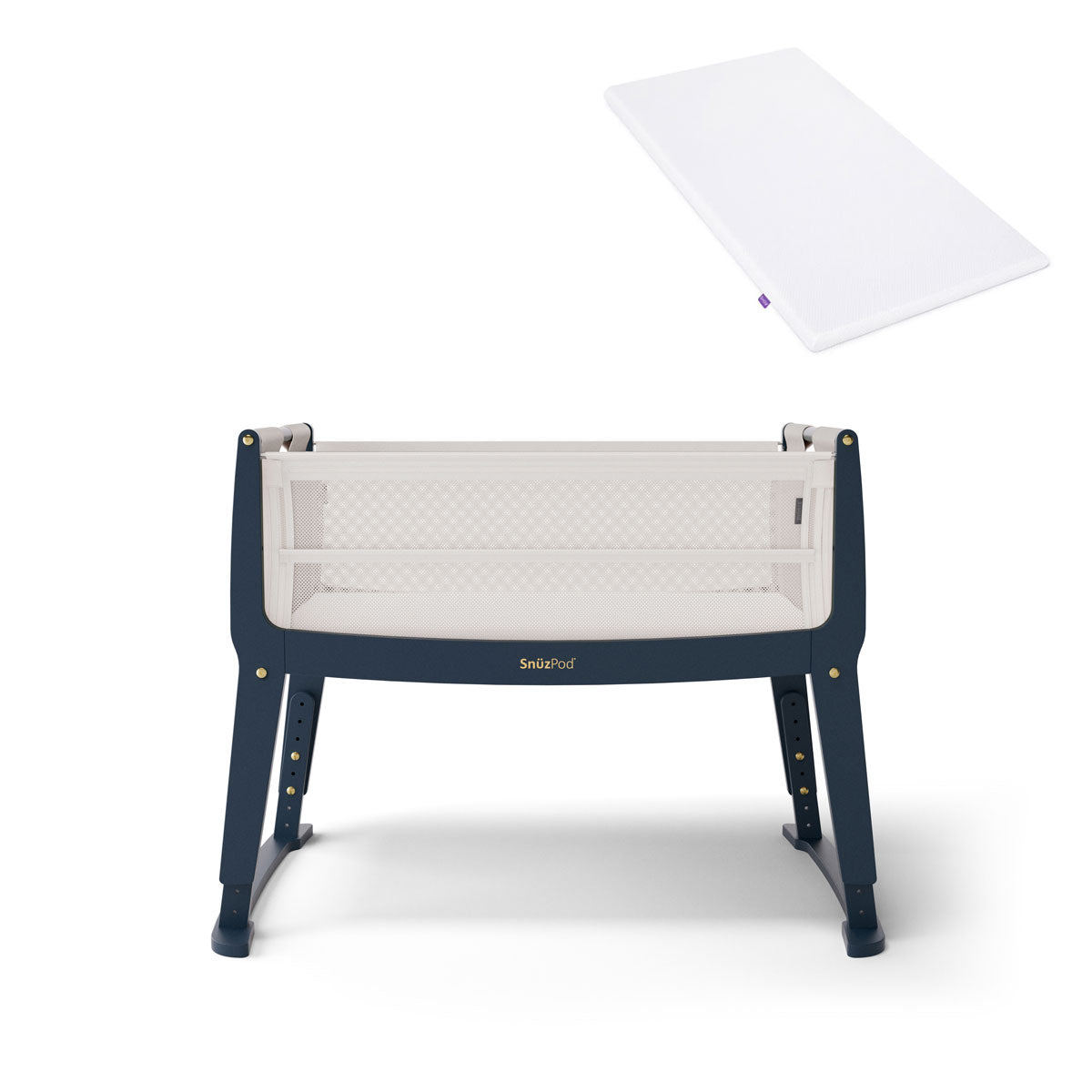 SnuzPod Studio Co-Sleeper Bedside Crib & Mattress - London Navy