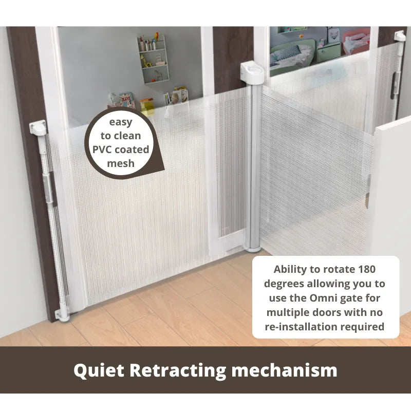 Callowesse Omni-Directional Retractable Stair Safety Gate 0-130cm – White & Silver