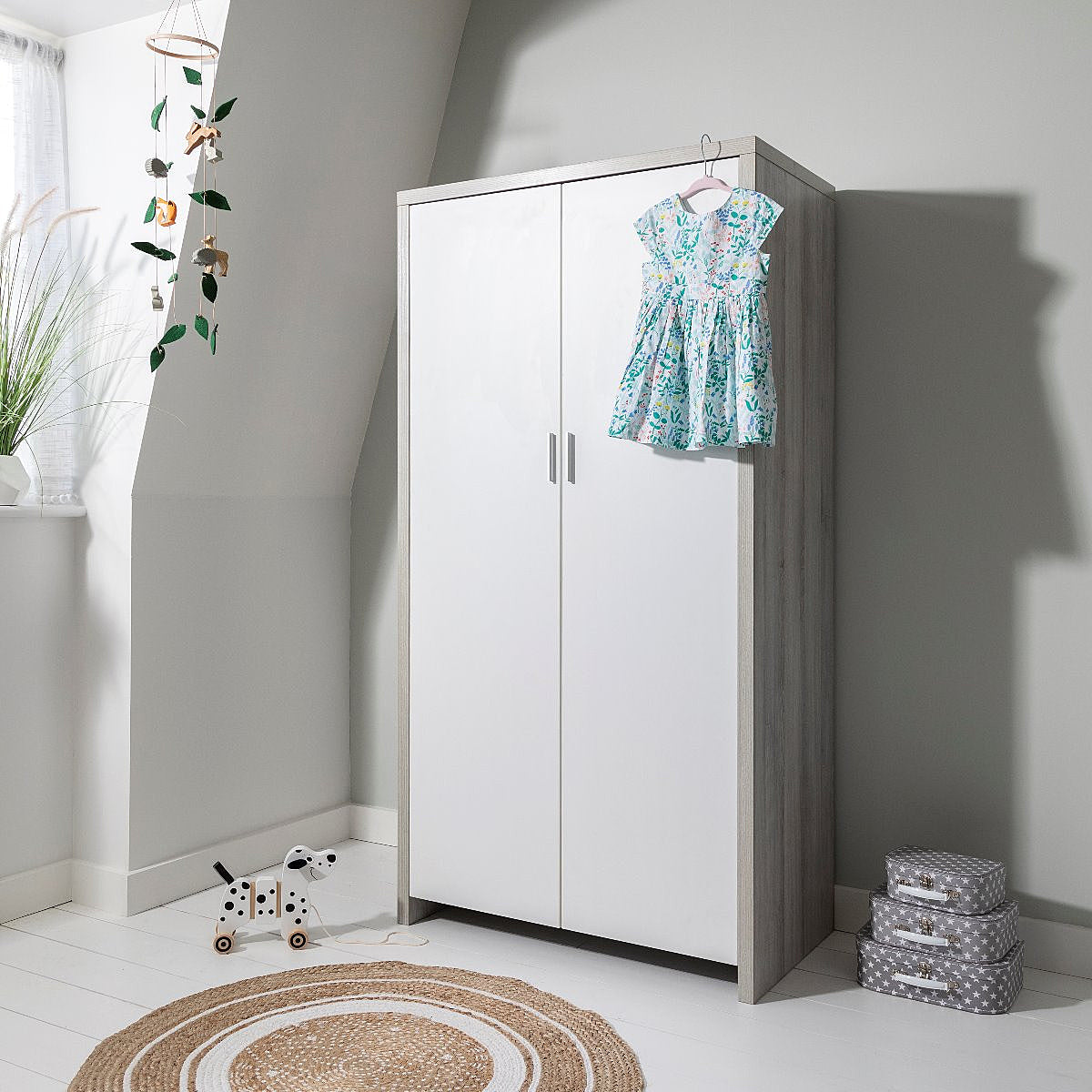 Tutti Bambini Modena Double Nursery Wardrobe – Grey Ash / White