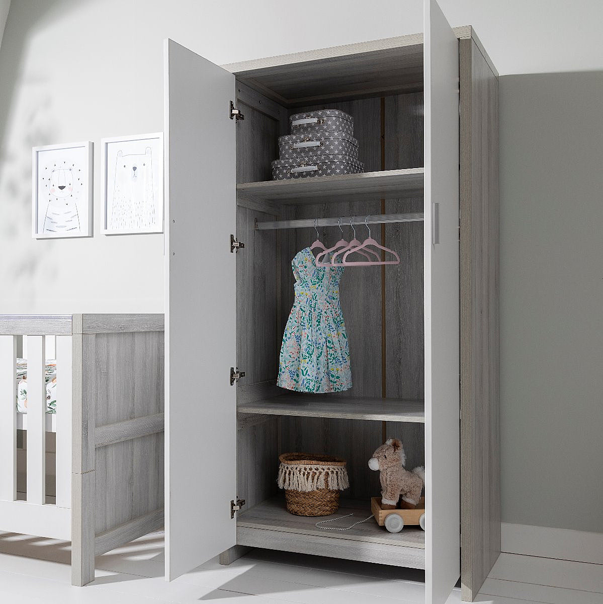 Tutti Bambini Modena Double Nursery Wardrobe – Grey Ash / White