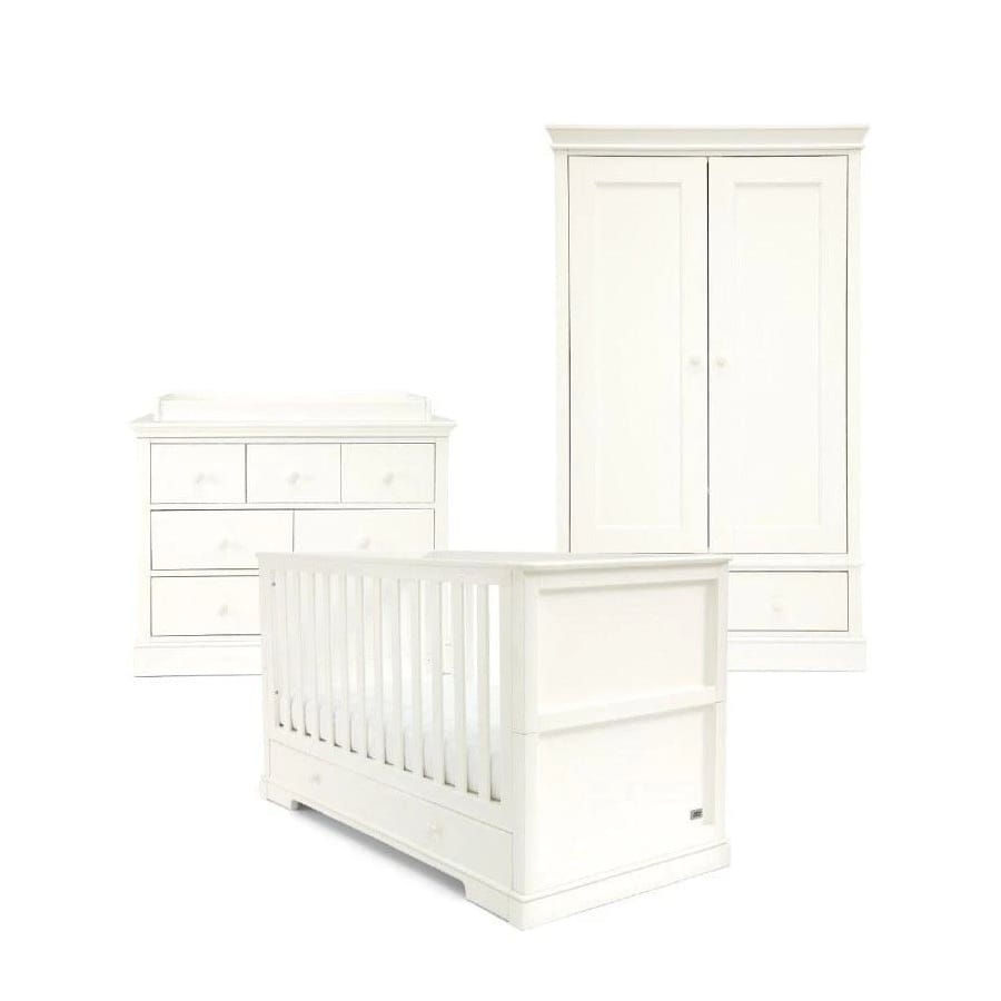 Mamas & Papas Oxford 3 Piece Nursery Furniture Set with Cot Bed, Dresser and Wardrobe - White