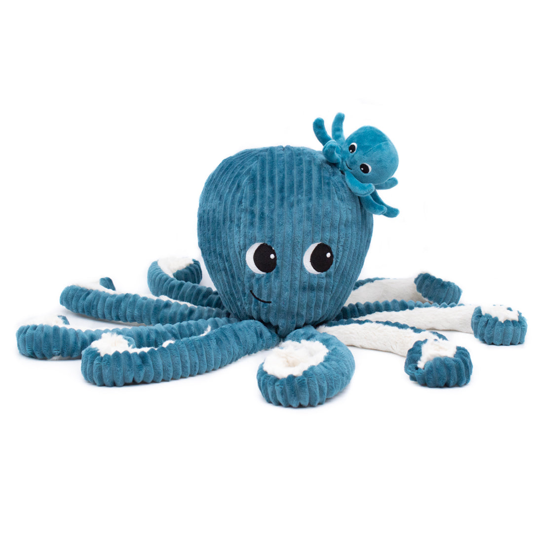 Les Ptipotos Plush Cuddly Toy: Olly the Octopus Dad & Baby - Blue