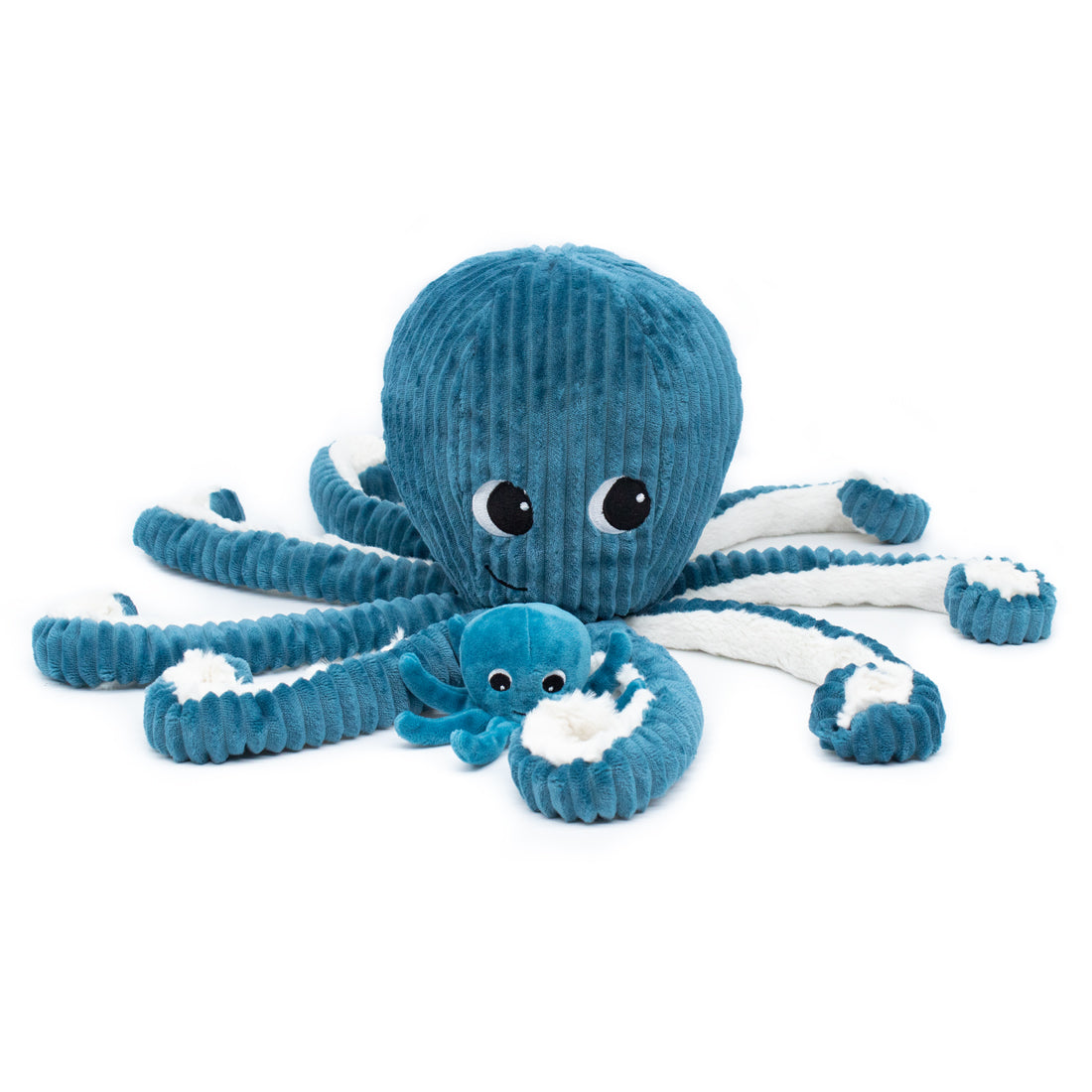 Les Ptipotos Plush Cuddly Toy: Olly the Octopus Dad & Baby - Blue