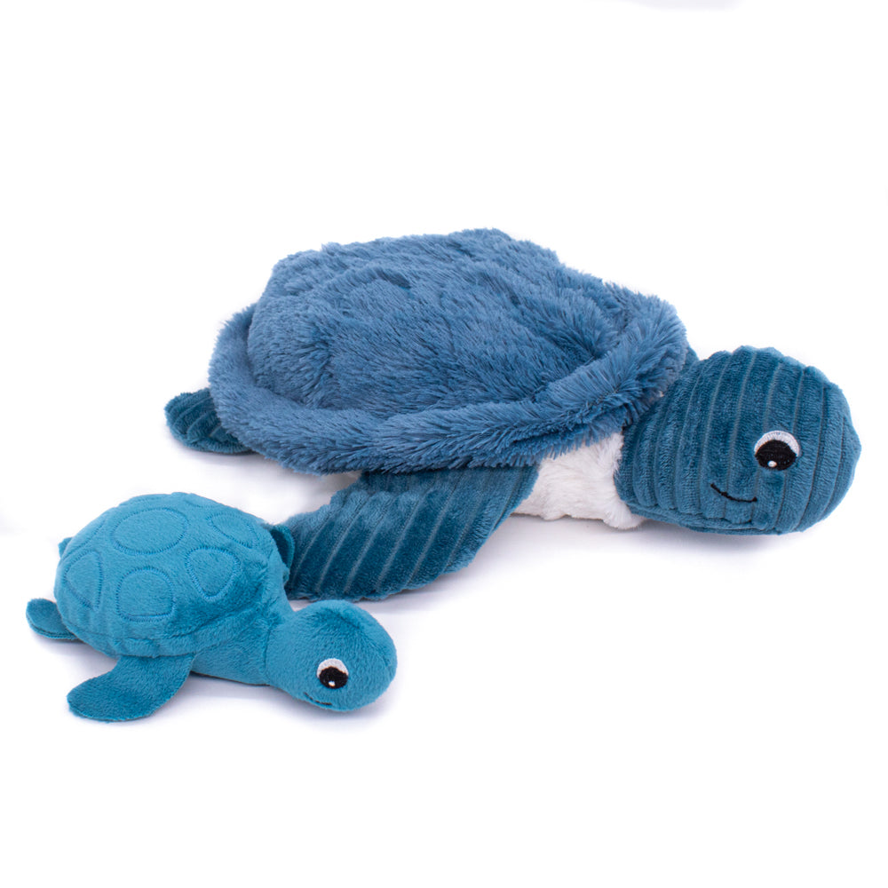 Les Ptipotos Plush Cuddly Toy: Tilly the Turtle Mum & Baby - Blue