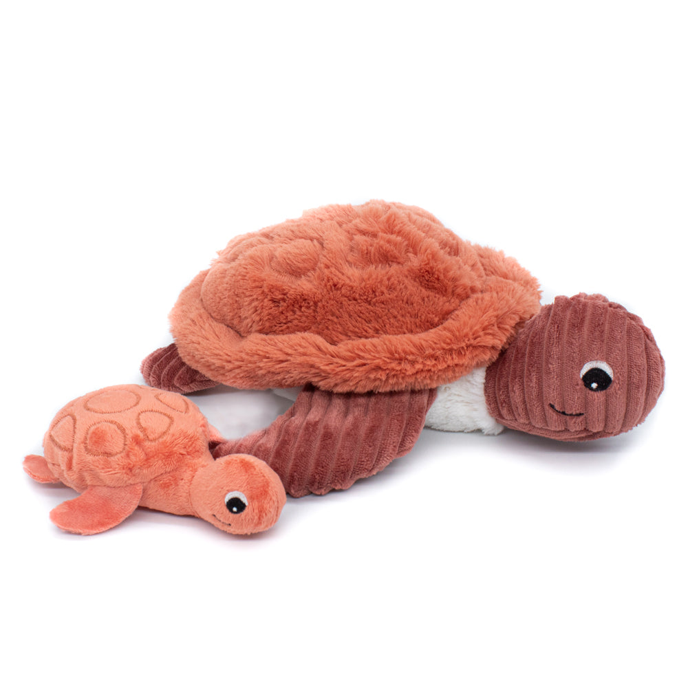 Les Ptipotos Plush Cuddly Toy: Tilly the Turtle Mum & Baby - Terracotta