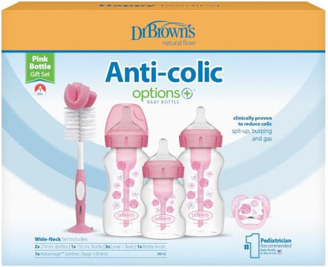 Dr Brown’s Natural Flow Options+ Anti-Colic Bottle Gift Set - Pink