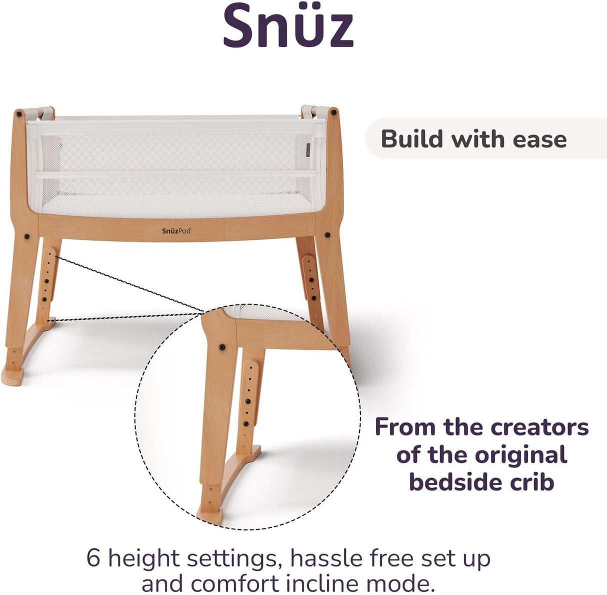 SnuzPod Studio Co-Sleeper Bedside Crib & Mattress - Stockholm Natural