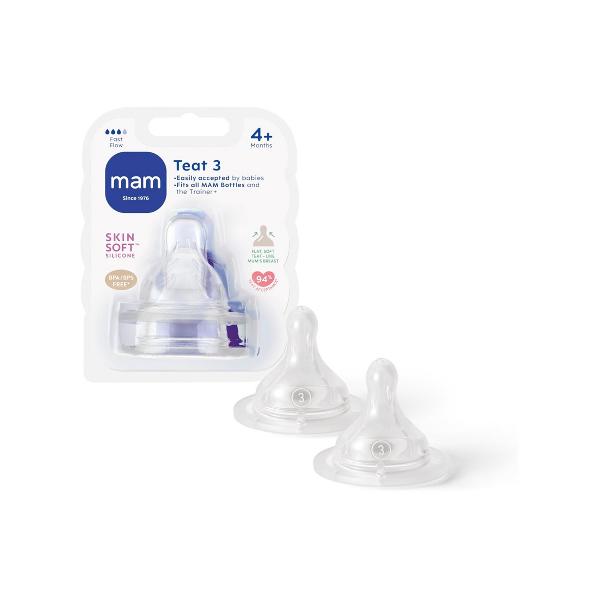 MAM Fast Flow Teats (Size 3 / 4 Months +) - 2 Pack