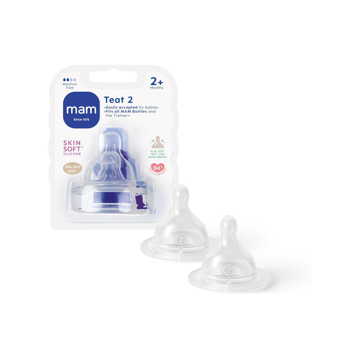 MAM Medium Flow Teats (Size 2 / 2 Months+) – 2 Pack