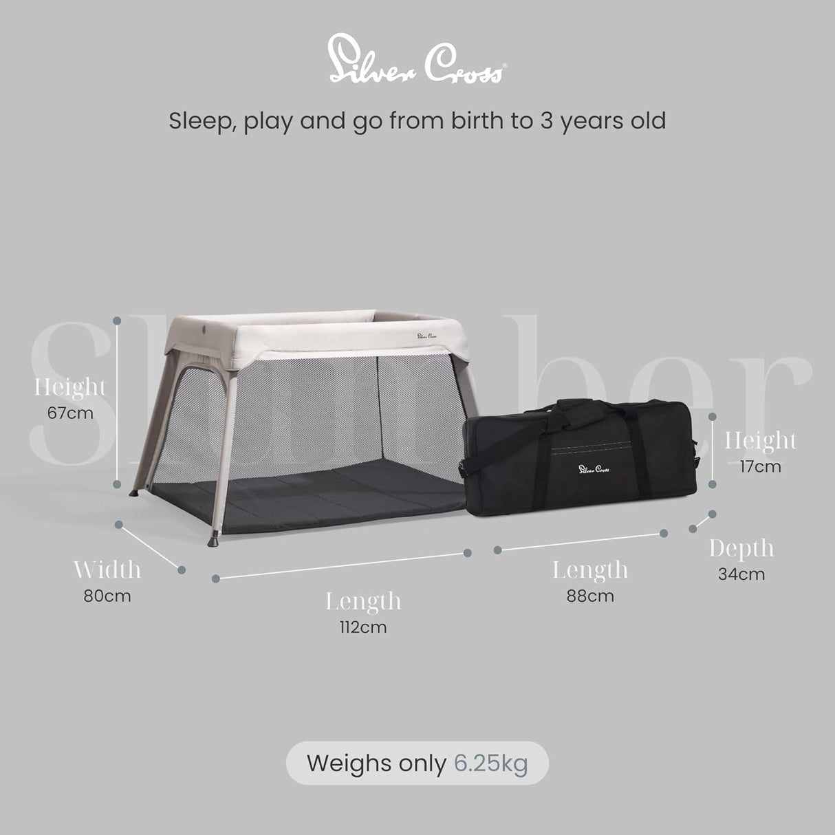 Silver Cross Slumber 3-in-1 Travel Cot & Playpen - Stone