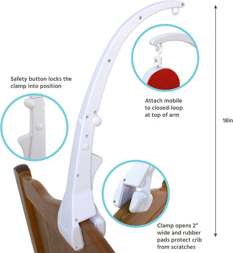 JL Childress Universal Crib / Cot Mobile Clamp Attachment – White