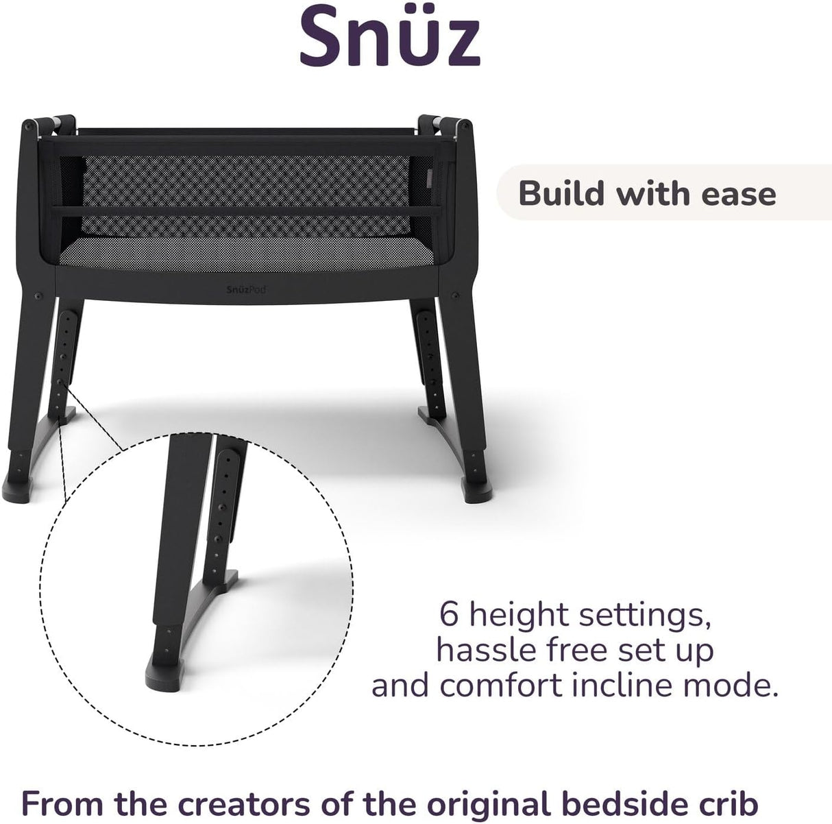 SnuzPod Studio Co-Sleeper Bedside Crib & Mattress - Brooklyn Graphite