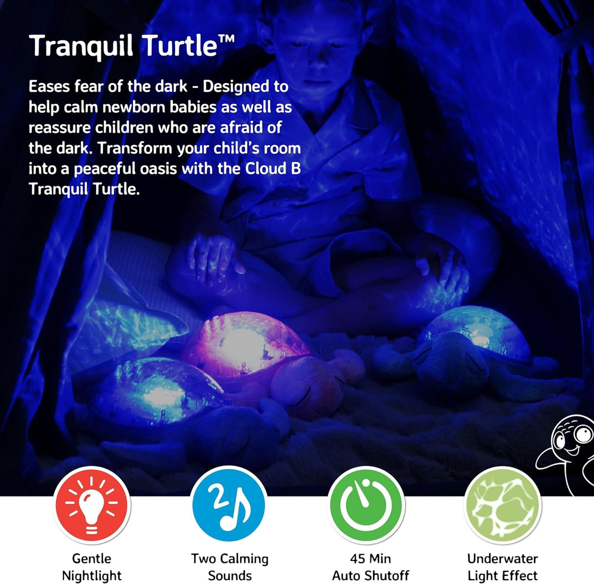 Cloud B Tranquil Turtle Projector Nightlight with White Noise Soothing Sounds - Pink