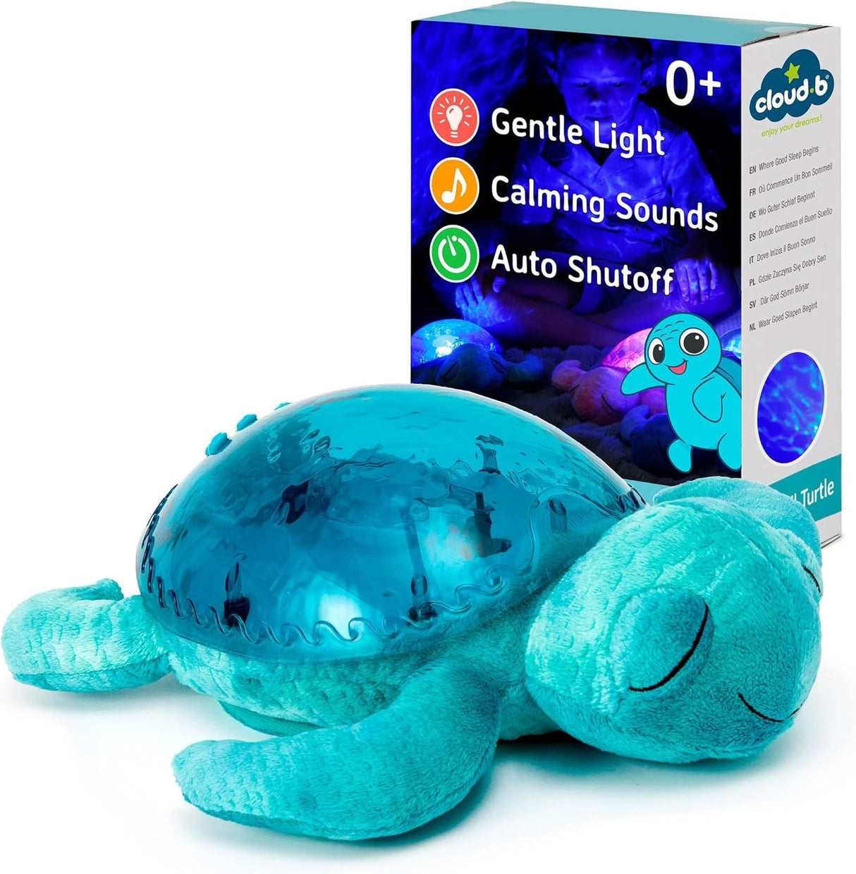 Cloud B Tranquil Turtle Projector Nightlight with White Noise Soothing Sounds - Aqua Blue