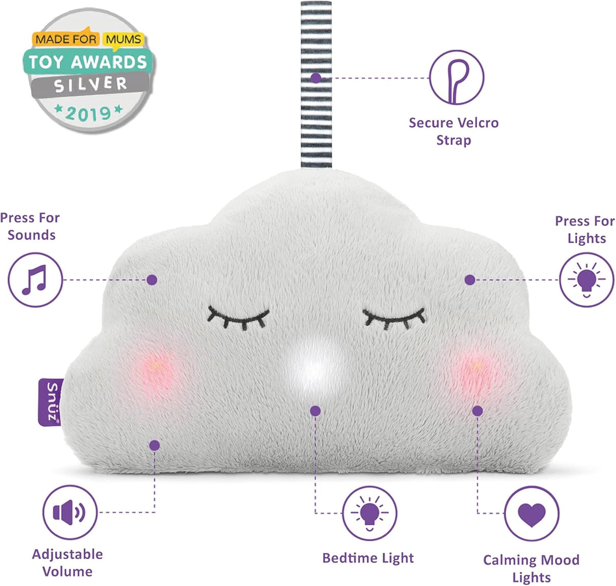 SnuzCloud 3-in-1 Baby Sleep Aid & Night Light  - Grey