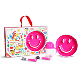 Munchkin Be Happy Toddler Dining Set, Includes Suction Plate, Straw Cup, and Utensil Set - Pink