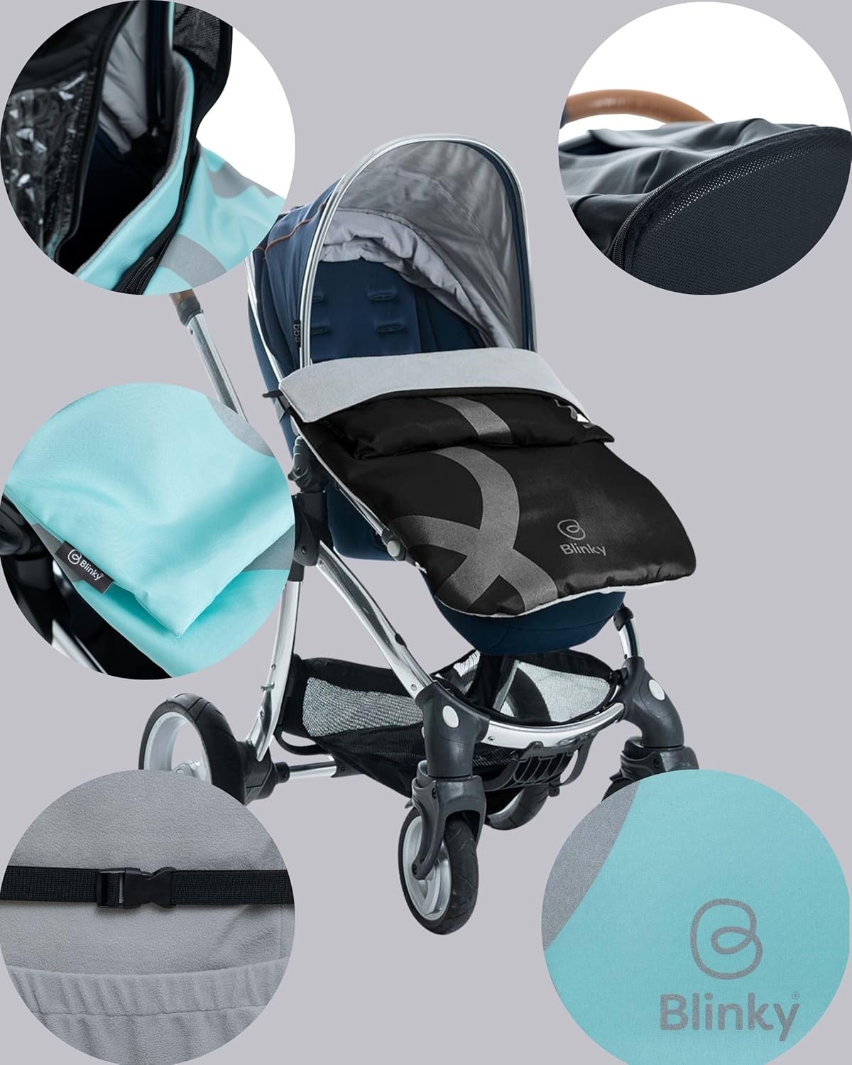 BlinkyWarm Universal 5 in 1 Pushchair Raincover & Footmuff - Space