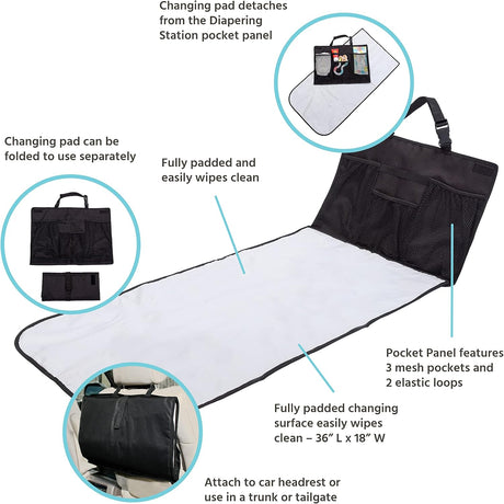 JL Childress On-The-Go Nappy Changing Mat with Storage Pockets - Black