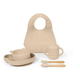 Ickle Bubba 6 Piece Bear Silicone Feeding Set includes Bowl, Plate, Bib, Cup & Cutlery - Beige