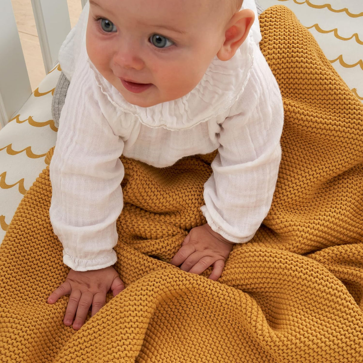 Tutti Bambini Chunky Knitted Baby Blanket 75 x 100cm - Ochre