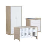 Babymore Luno 3 Piece Nursery Furniture Set with Cot Bed, Dresser and Wardrobe - Oak White