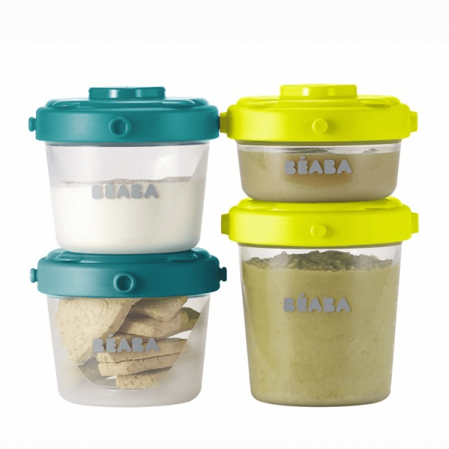 Beaba Set of 6 Food Conservation Storage Jars 60ml & 120ml – Blue/Neon