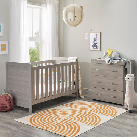 Babymore Caro 2 Piece Nursery Furniture Set with Cot Bed & Dresser - Grey Wash