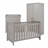 Babymore Caro 3 Piece Nursery Furniture Set with Cot Bed, Dresser and Wardrobe - Grey Wash