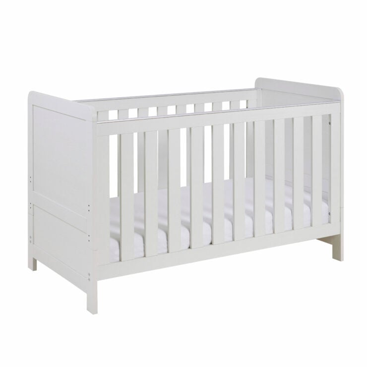 Babymore Caro 2 Piece Nursery Furniture Set with Cot Bed & Dresser - White Wash