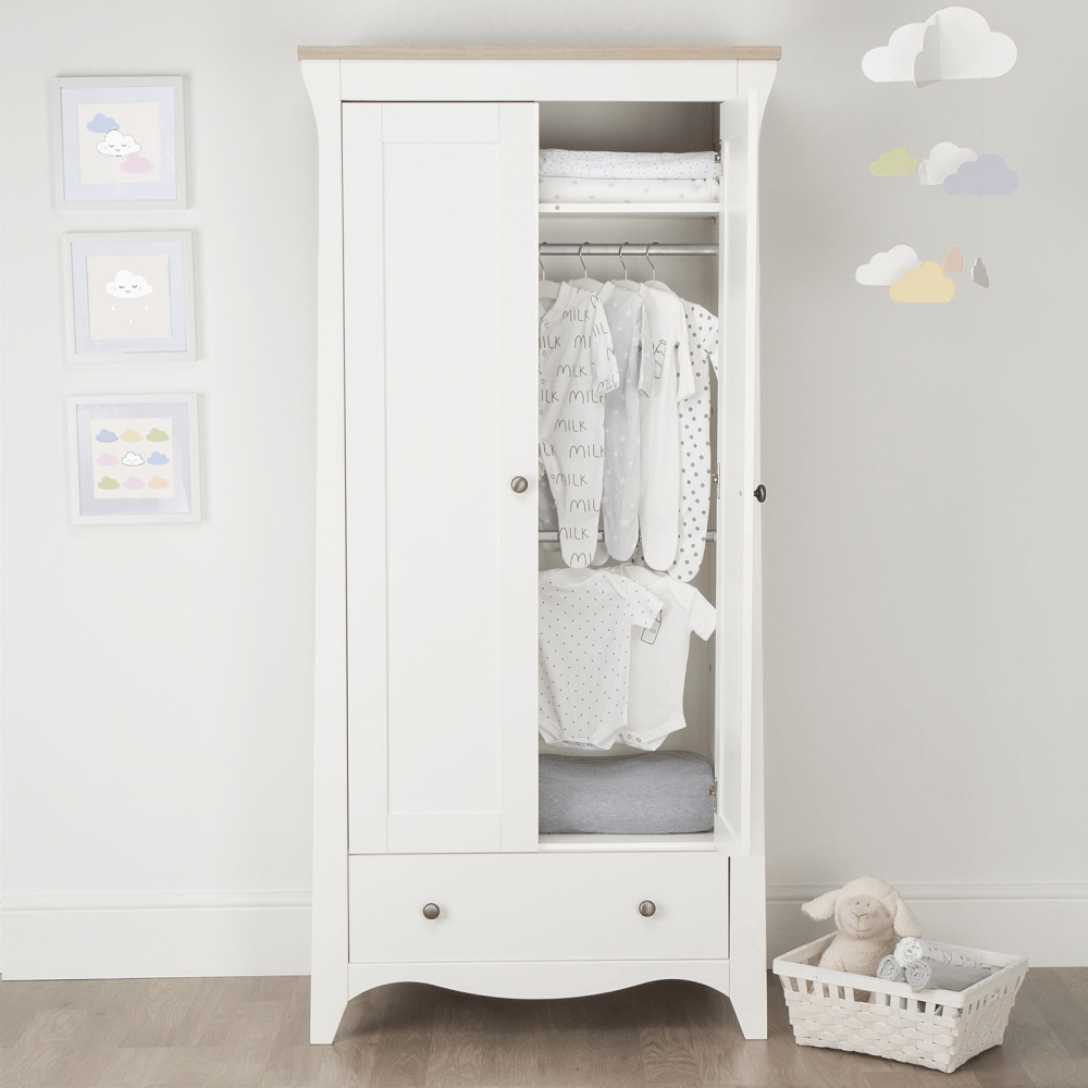 Cuddleco Clara Double Nursery Wardrobe - Satin White / Driftwood Ash