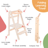 MamaToyz Folding Learning Tower - Natural Beech Wood Montessori Child Safety Platform V2