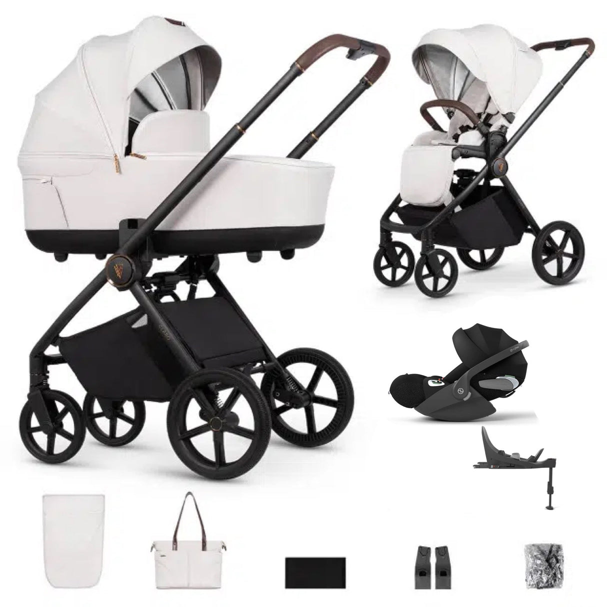 Venicci Claro Travel System Bundle with Accessories, Cybex Cloud T & ISOFIX Base - Vanilla