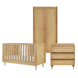 Tutti Bambini Japandi 3 Piece Nursery Furniture Set with Cot Bed, Dresser and Wardrobe - Light Oak