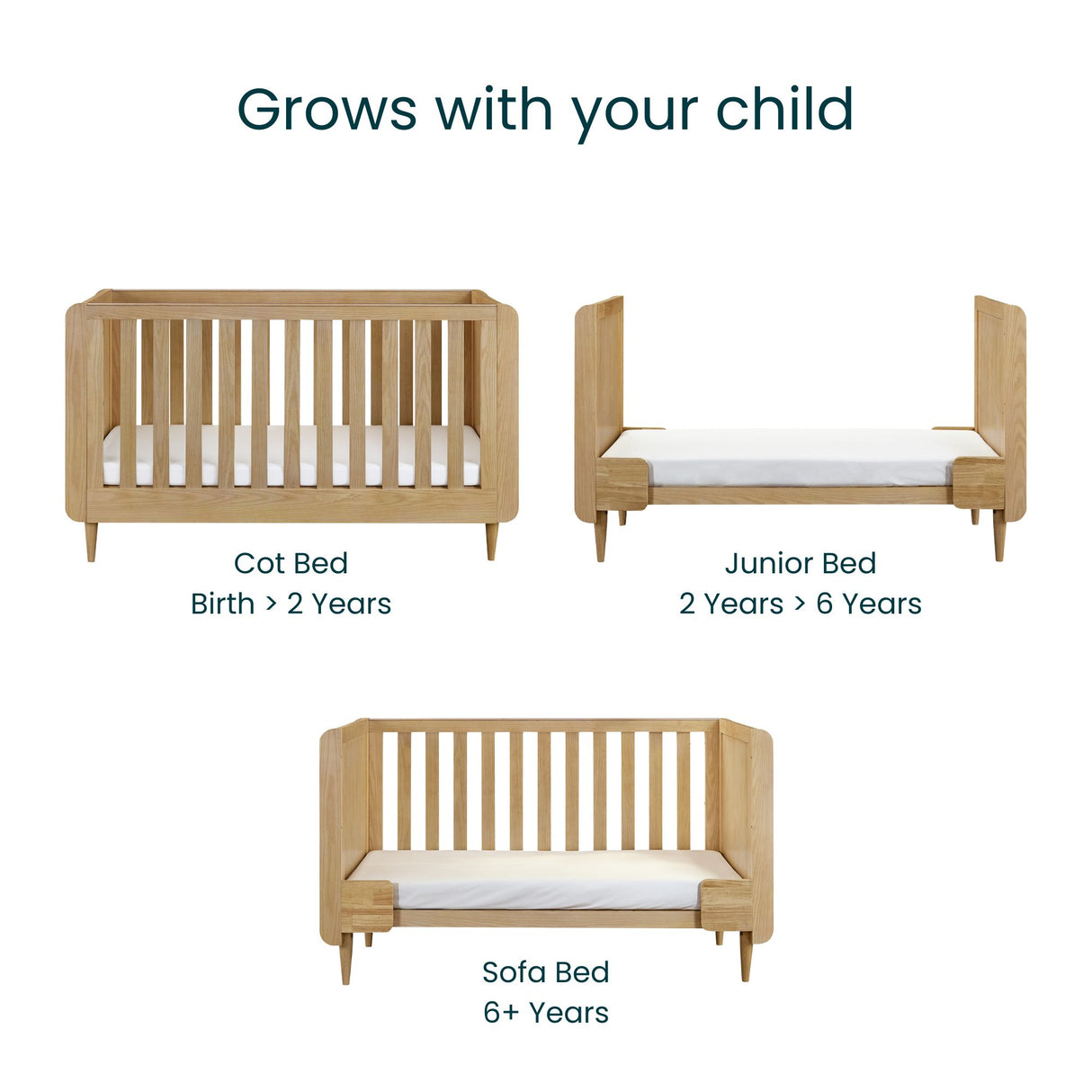 Tutti Bambini Japandi 3 Piece Nursery Furniture Set with Cot Bed, Dresser and Wardrobe - Light Oak