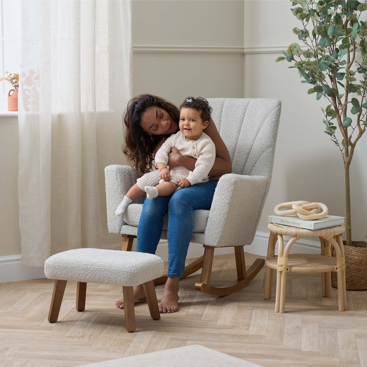 Tutti Bambini Jonah Luxe Rocking Chair and Foot Stool - Boucle Mushroom