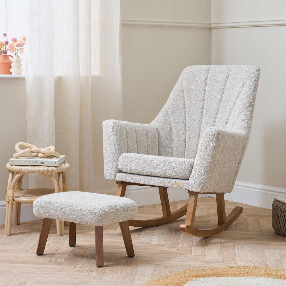 Tutti Bambini Jonah Luxe Rocking Chair and Foot Stool - Boucle Mushroom