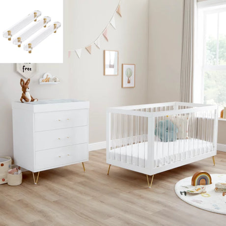 Babymore Kimi XL 2 Piece Nursery Furniture Set with Cot Bed & Dresser - Acrylic