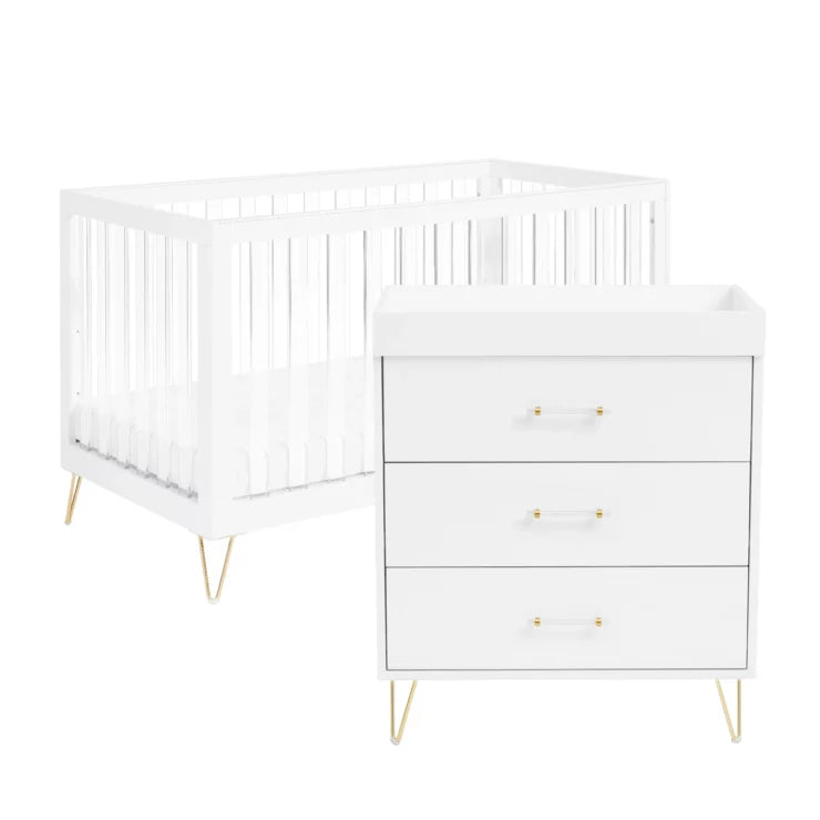 Babymore Kimi XL 2 Piece Nursery Furniture Set with Cot Bed & Dresser - Acrylic