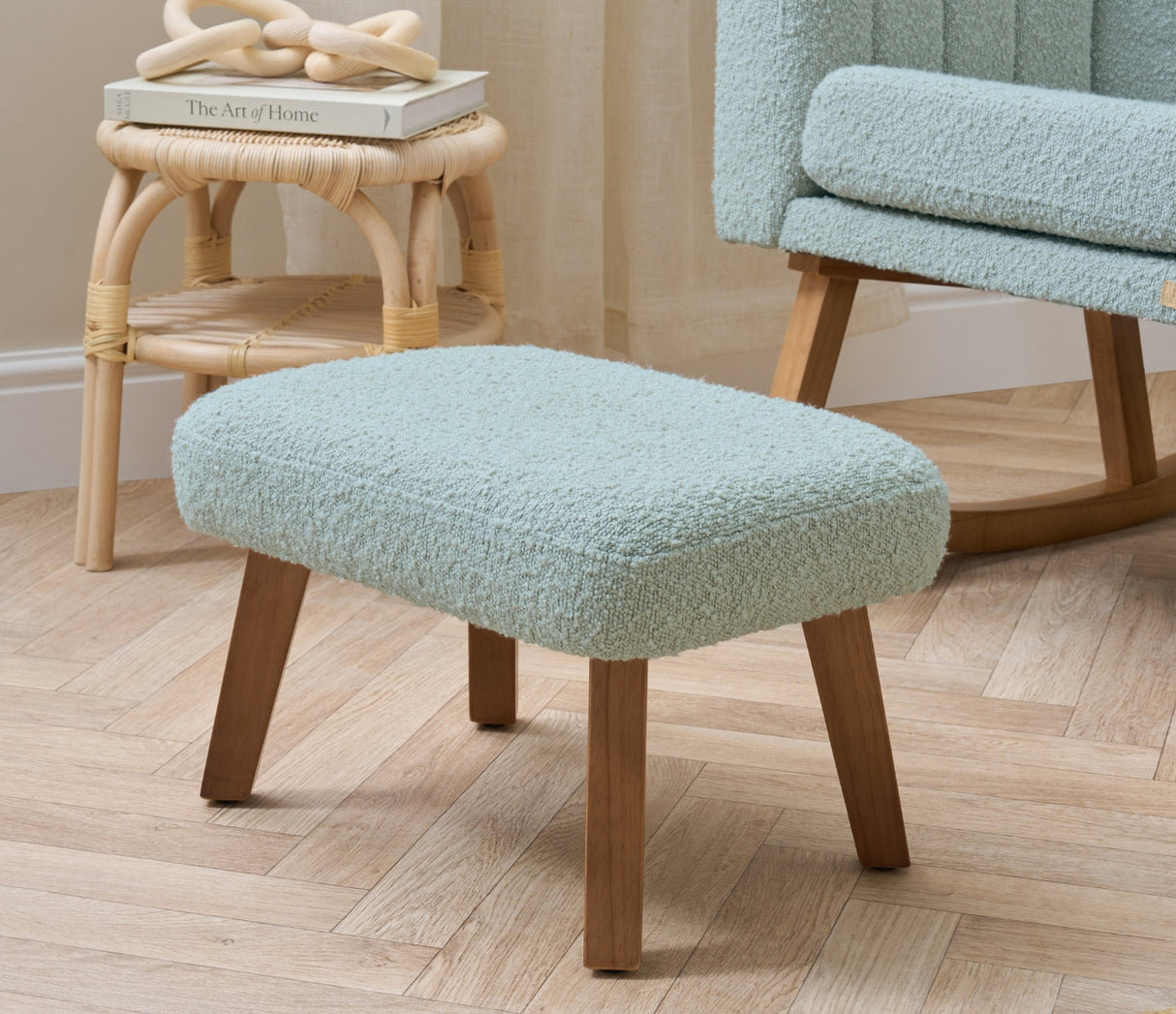 Tutti Bambini Jonah Luxe Rocking Chair and Foot Stool - Boucle Ocean Stone