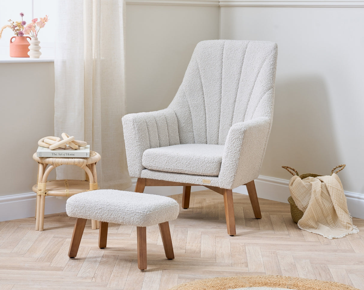 Tutti Bambini Jonah Luxe Rocking Chair and Foot Stool - Boucle Mushroom