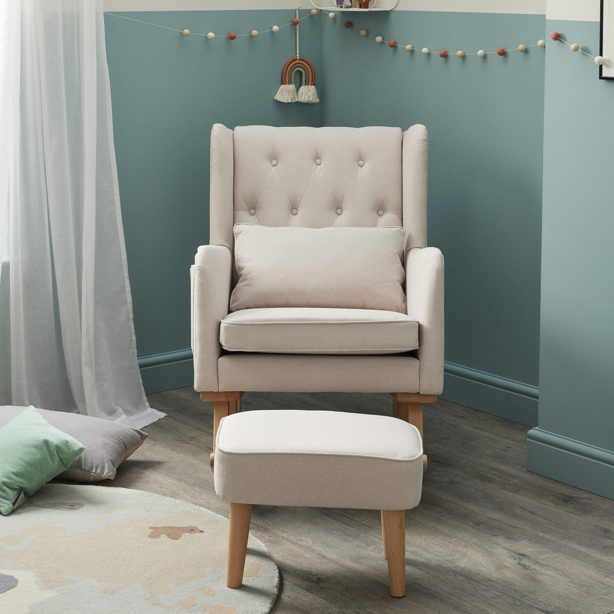 Babymore Lux Nursing Rocking Chair & Foot Stool – Cream