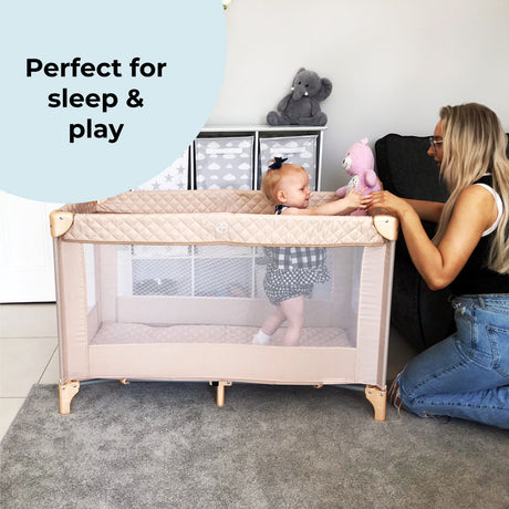 My Babiie Quilted Travel Cot - Blush