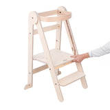 MamaToyz Folding Learning Tower - Natural Beech Wood Montessori Child Safety Platform V2