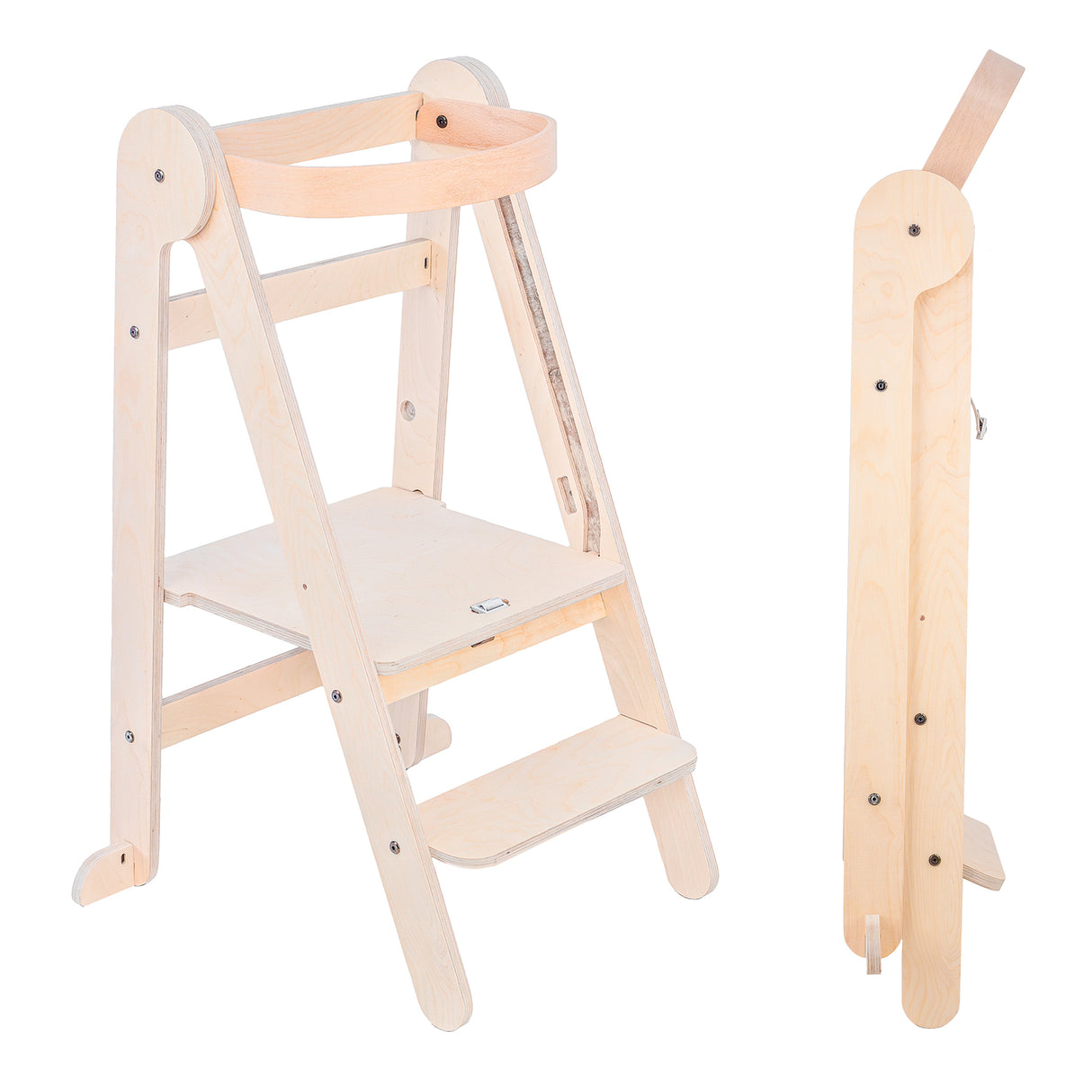 MamaToyz Wooden step stool with two steps, open and closed