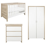 Tutti Bambini Modena 3 Piece Nursery Furniture Set with Cot Bed, Dresser & Wardrobe - White & Oak