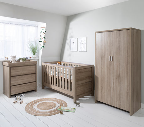 Tutti Bambini Modena 3 Piece Nursery Furniture Set with Cot Bed, Dresser & Wardrobe - Oak