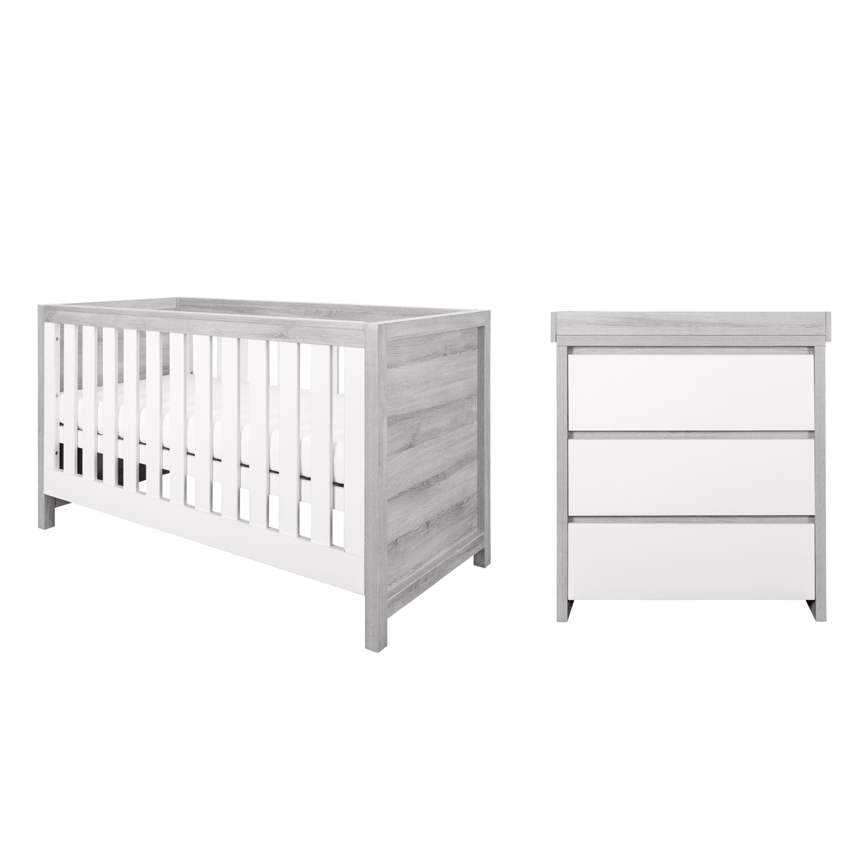 Tutti Bambini Modena 2 Piece Nursery Furniture Set with Cot Bed & Dresser - White & Grey Ash